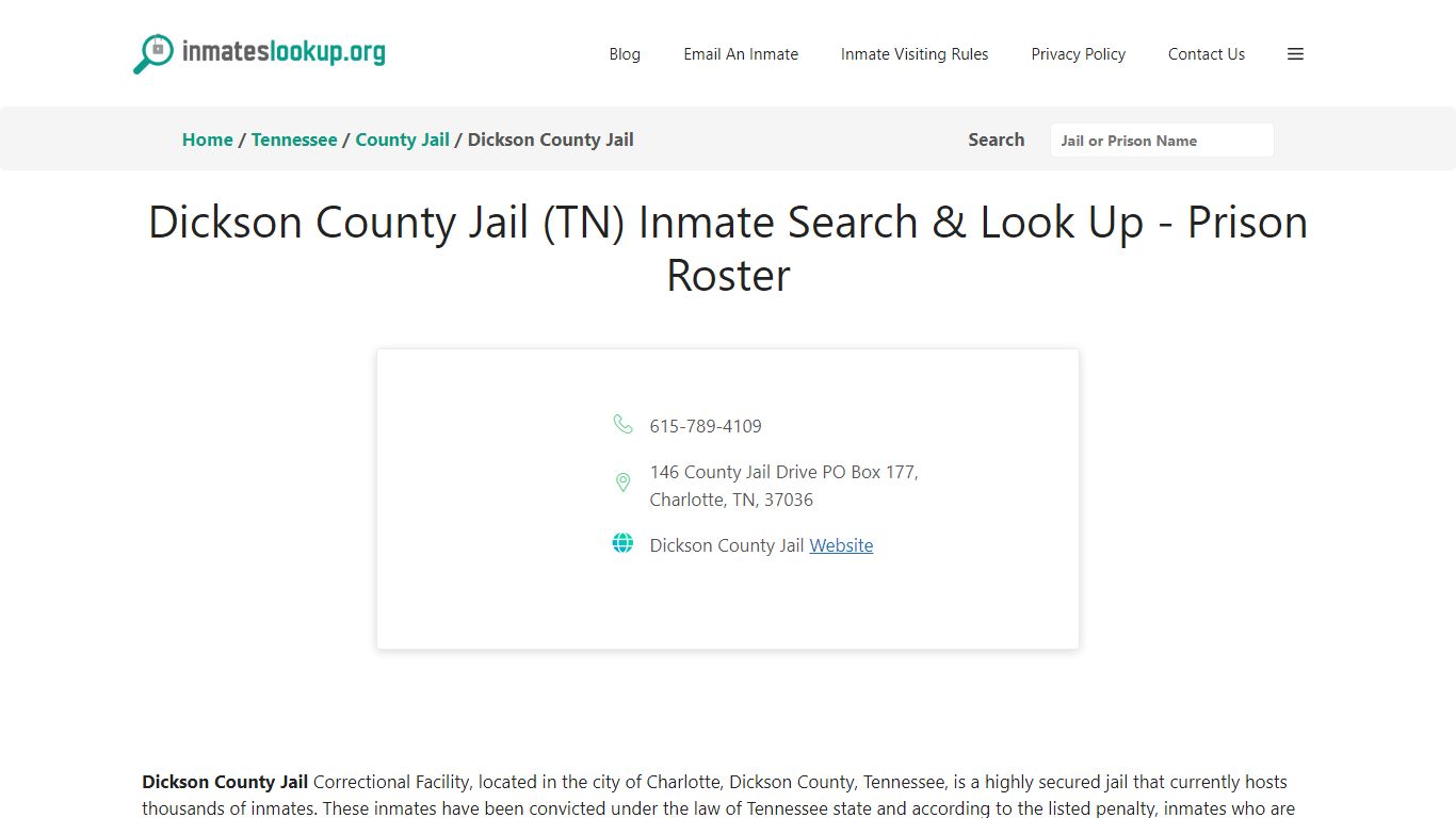 Dickson County Jail (TN) Inmate Search & Look Up - Prison Roster